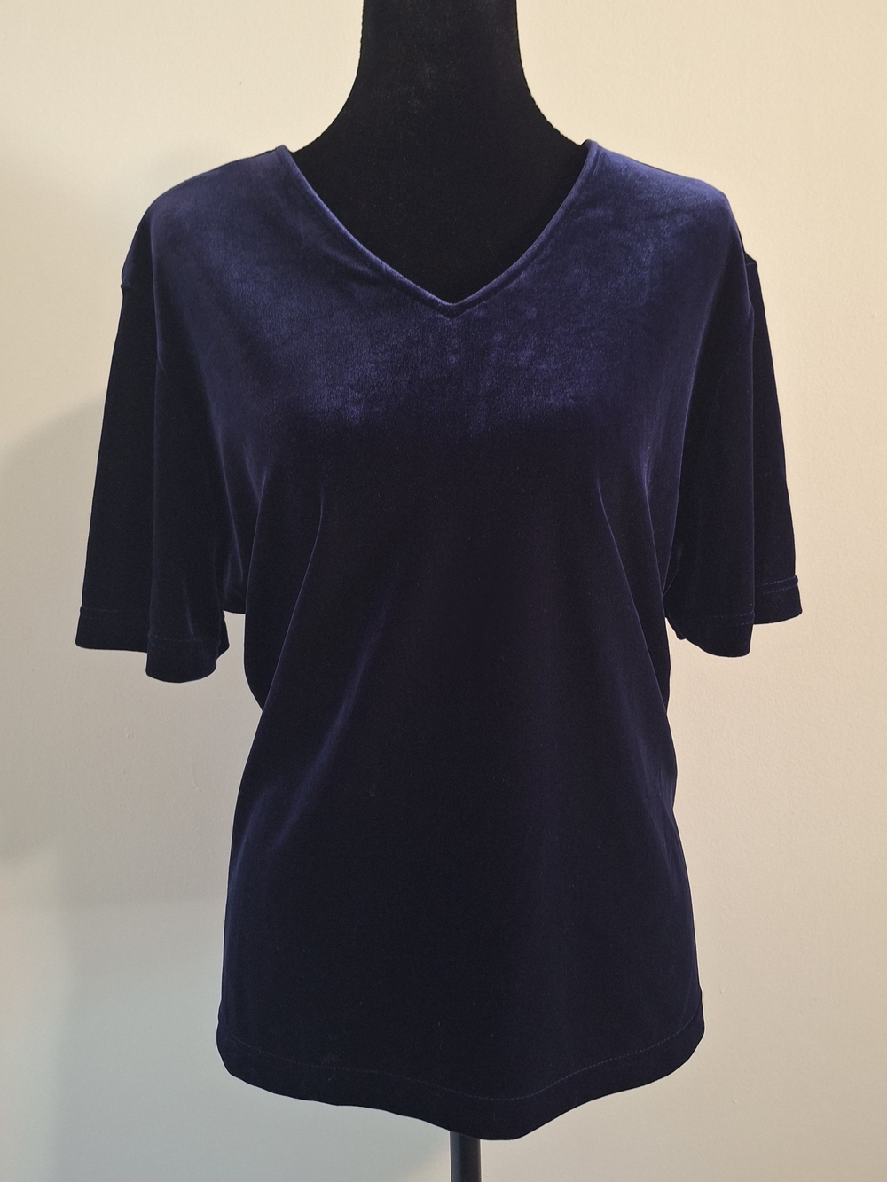 Vintage Kathie Lee Collection Navy Blue-Purple Velvet V-Neck Top